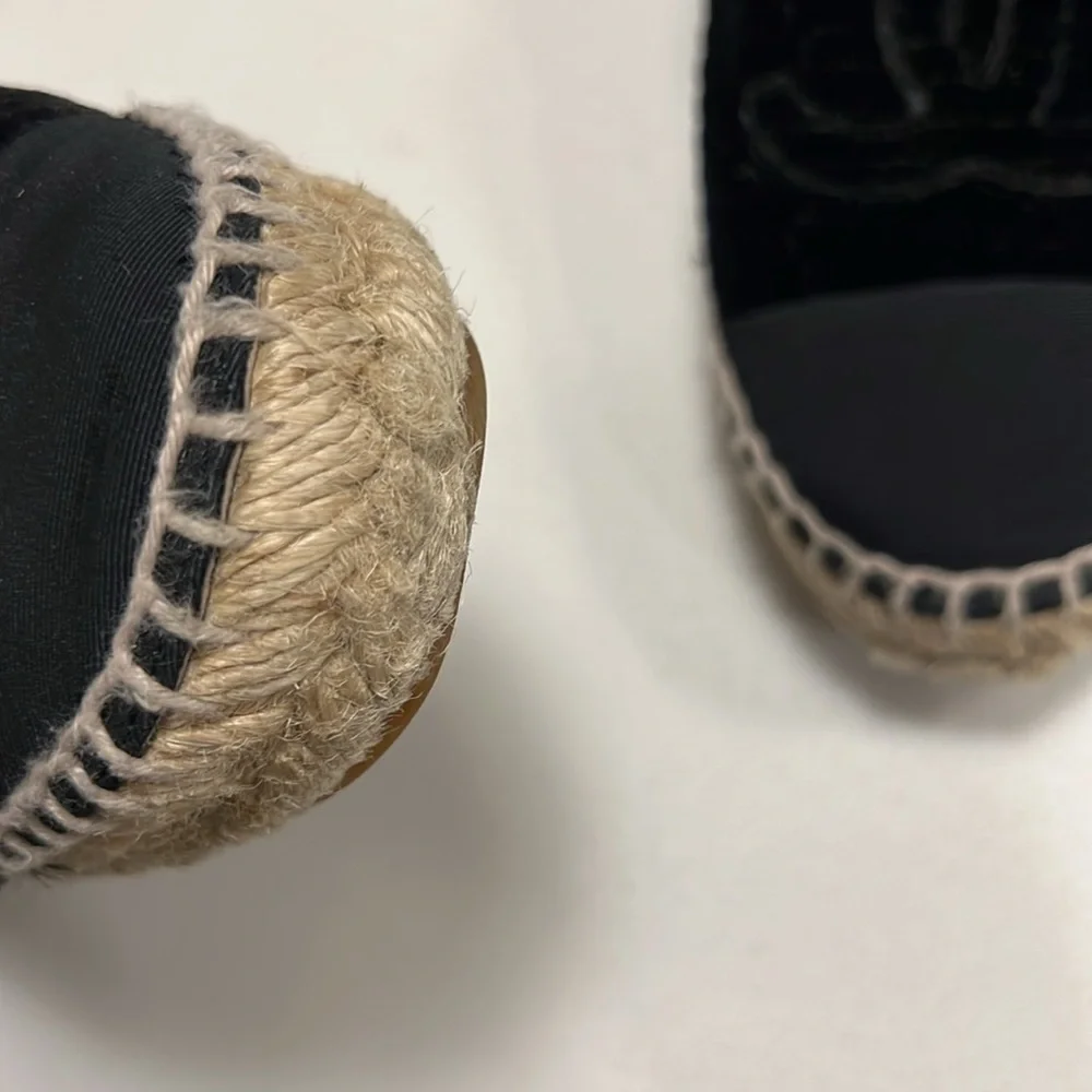 Chanel Interlocking CC Logo Velvet Espadrilles Black